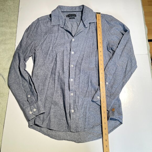Casual Friday Slim Fit Button Up Top Navy Blue ish and Grey Size Medium - Picture 11 of 12